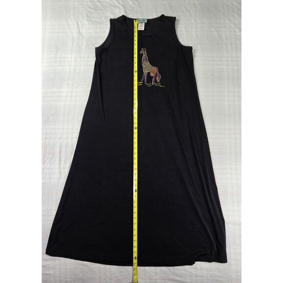 Vintage Coconut Bay Slinky Black Midi Dress Painted Giraffe Made In USA 1X - Picture 3 of 9